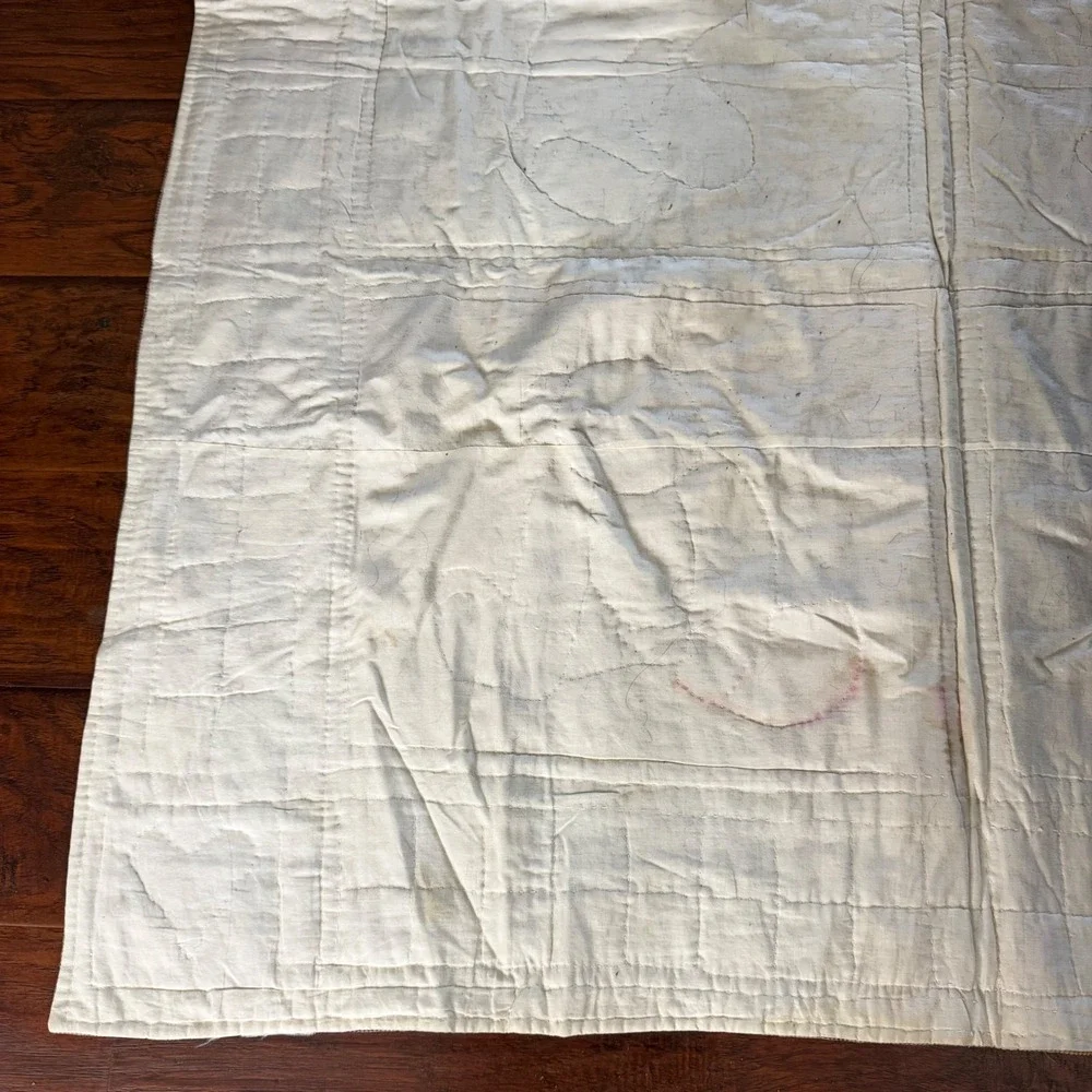 VTG Teddy Bear Quilt Appliqué Nursery Baby Blanket Cottagecore Cotton Patchwork
